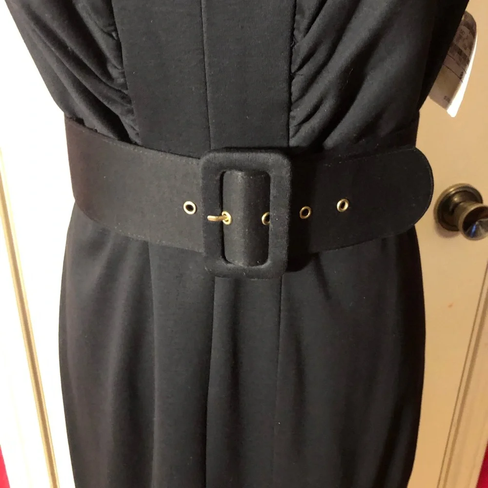 Kay Unger Black Sleeveless Belted Dress - Picture 3 of 10